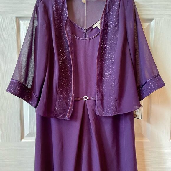 EGGPLANT 2 PIECE GLITTER EMBELLISHED CREPE DRESS MAYA BROOKE SIZE 16W NWT - Picture 1 of 11